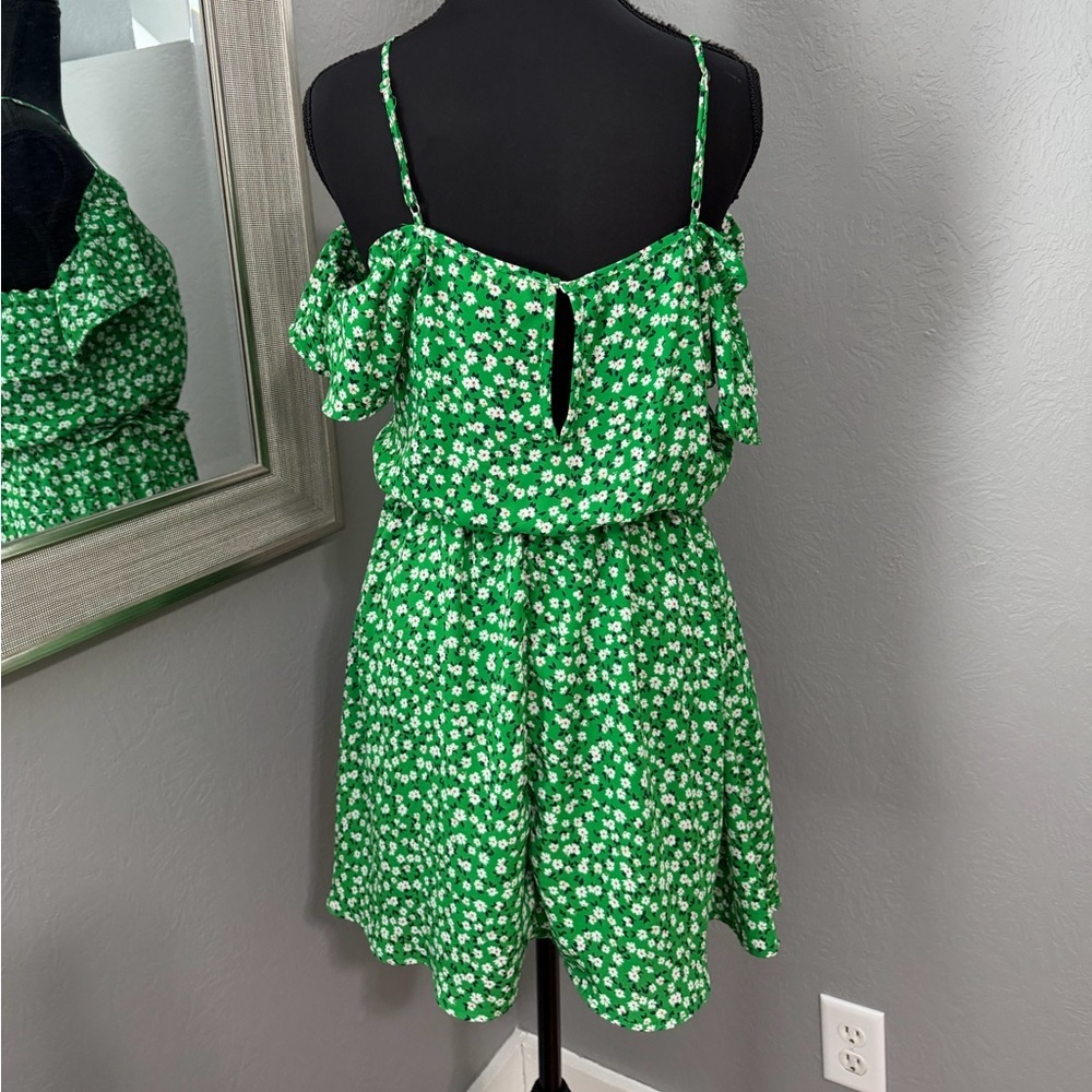Jessica Simpson green floral mini dress flutter, off-the-shoulder sleeve small - Picture 4 of 7